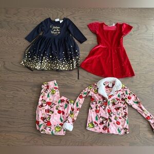 Girls clothes lot bundle size 4 Christmas grinch pajamas holiday dresses